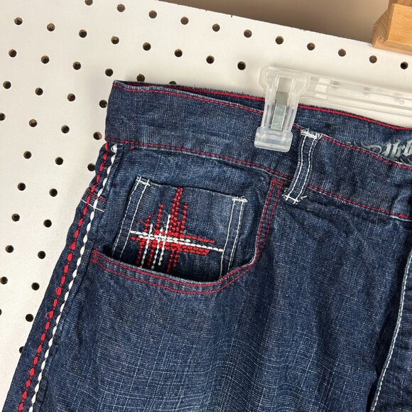 Urban Label Y2K Baggy Skater Jeans 40x32 Blue Red‎ Stitched 90s Wide Leg Gothic - Picture 6 of 9